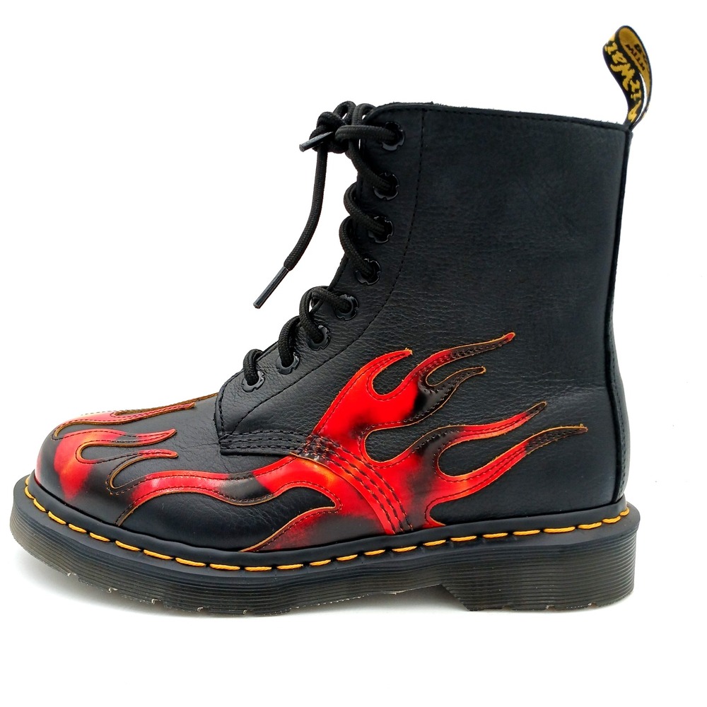Dr. Martens 1460 PASCAL FLAME ARCADIA RUB OFF LEATHER BOOTS in Black Flames New!